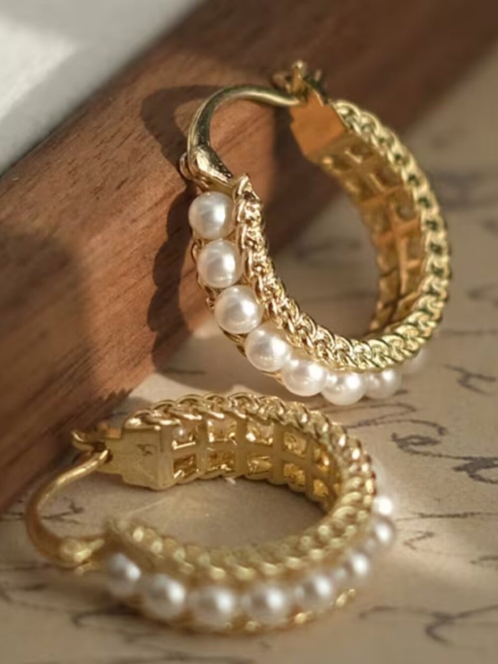 18K Gold Womens Small Pearl Hoop Earrings Ladies New 18 K Silver Pearls Jewelry